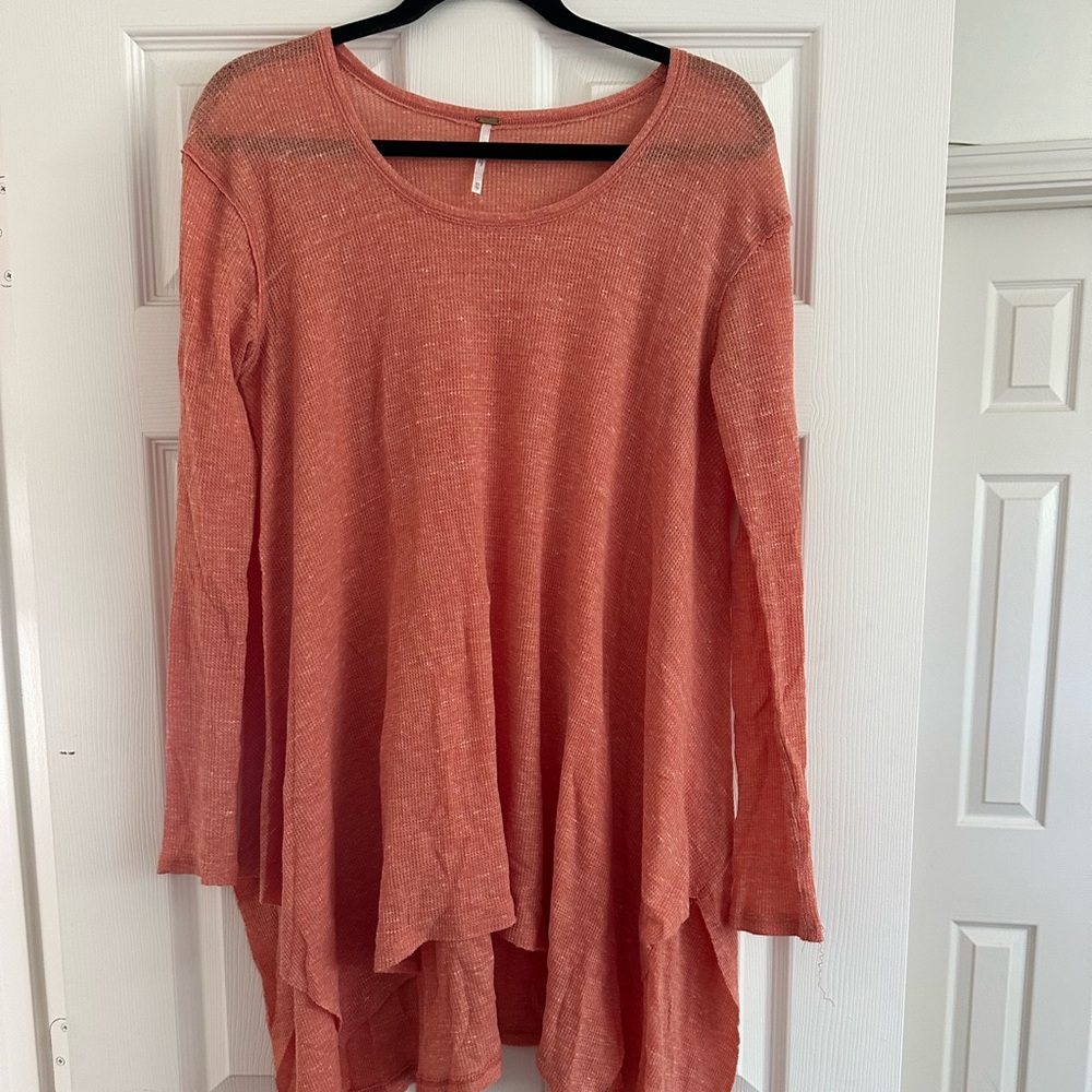Free People Asymmetrical Orange Long Sleeve Top